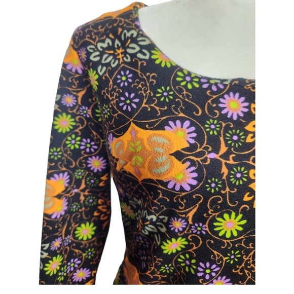 70s Vintage Liberty Circle Witchy Floral Long Sleeve Maxi Dress med large - Picture 2 of 9